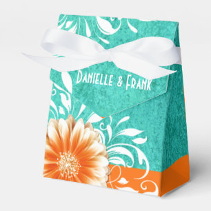 Caja Para Regalos Gerbera Daisy Scroll turquesa naranja