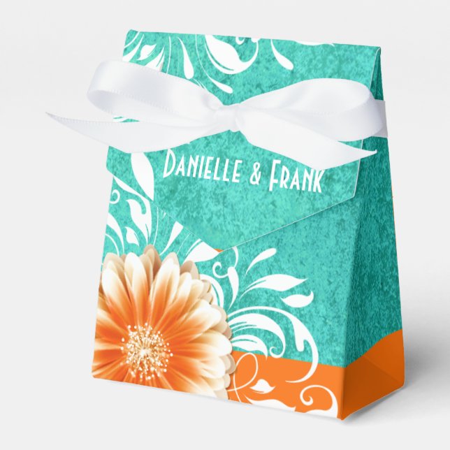 Caja Para Regalos Gerbera Daisy Scroll | turquesa naranja (Front Side)