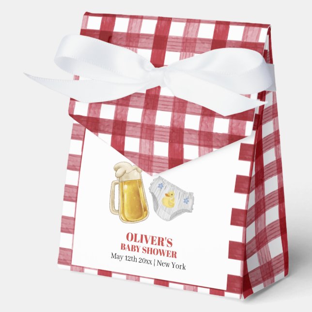 Caja Para Regalos Gingham Huggies Chuggies Beer Diaper Baby Shower  (Anverso)