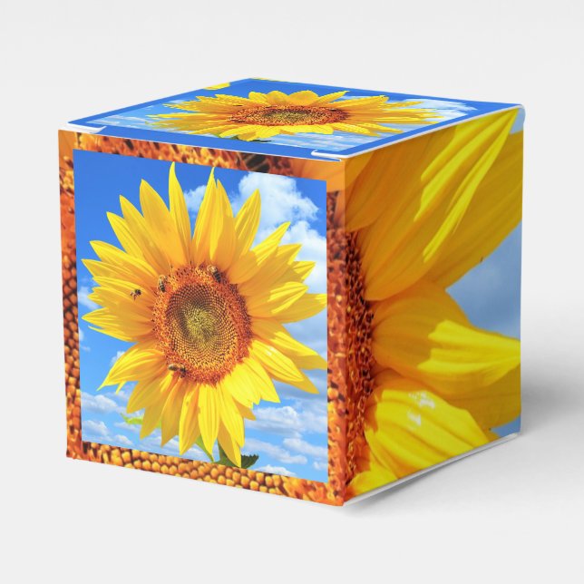 Caja Para Regalos Girasol amarillo y abejas en el cielo azul - veran (Costado Anverso)