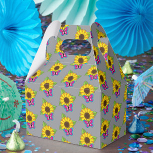 Caja Para Regalos Girasol amarillo y mariposa azul rosa