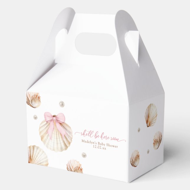 Caja Para Regalos Girl Pink Bow Shell Baby Shower (Anverso)