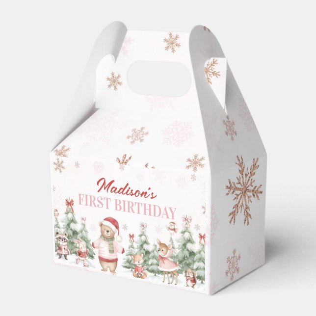 Caja Para Regalos Girl Winter Onederland Woodland Animals Birthday (Front Side)