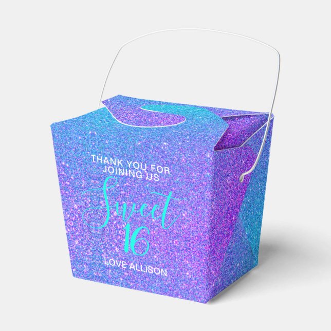 Caja Para Regalos Girly Glam Sweet 16 Purpurina púrpura Verde azulad (Front Side)