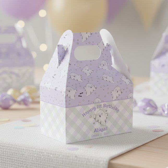 Caja Para Regalos Girly Purple Happy First Birday Halloween (Spooky One Ghost Party Halloween 1st Birthday Ghost Favor Boxes. Cute Purple October Birthday Boxes)