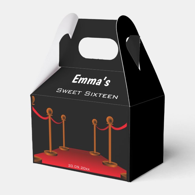 Caja Para Regalos Glam Black & Red Carpet Sweet 16th Personalizado F (Front Side)