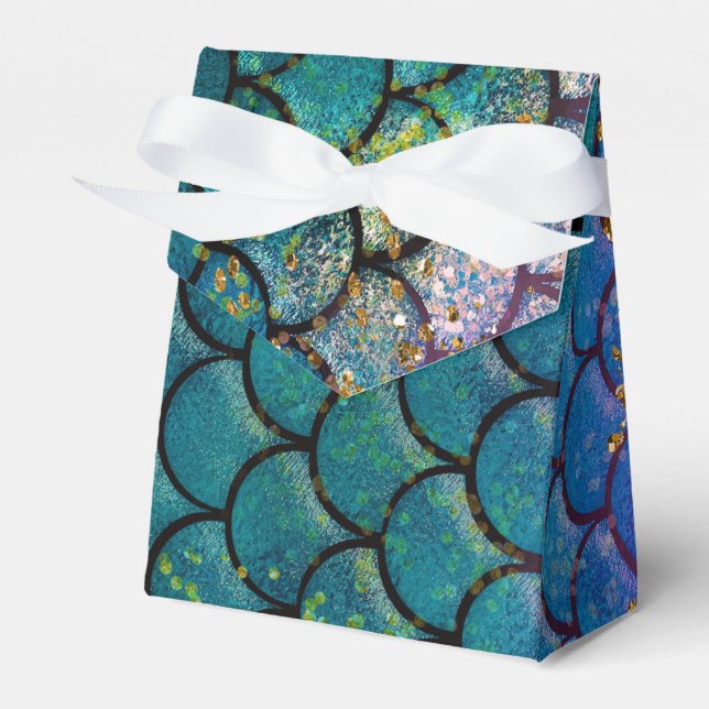 Caja Para Regalos Glam Mermaid Fish Scales Verde azulado Purple Gold (Front Side)