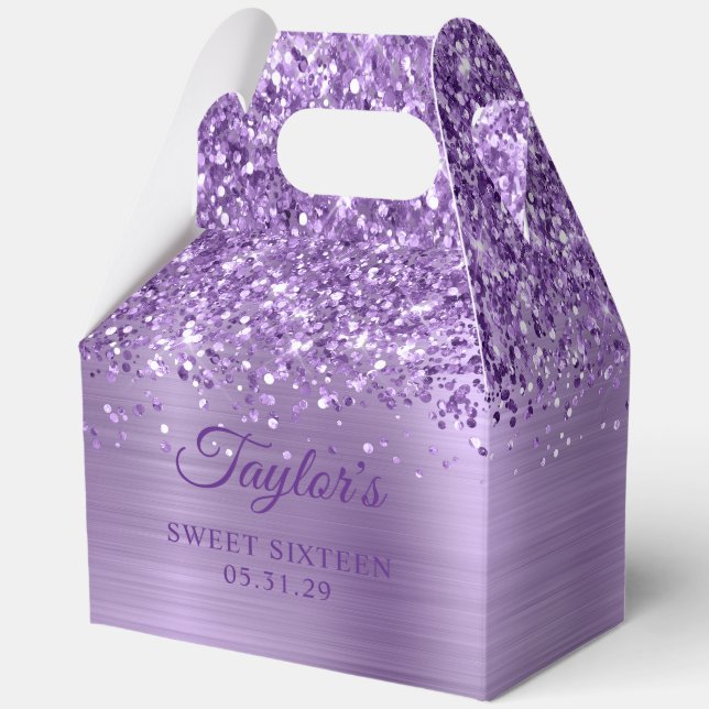 Caja Para Regalos Glam morado Purpurinoso ligero dulce dieciséis (Anverso)