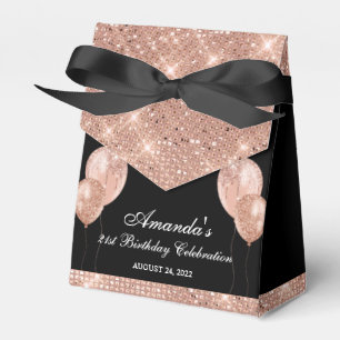 Caja Para Regalos Glam Negro y Rosa Dorado Personalizable