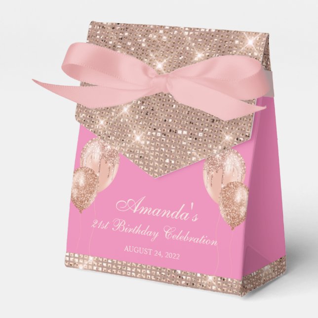 Caja Para Regalos Glam personalizable esmeralda rosa y oro rosa (Front Side)