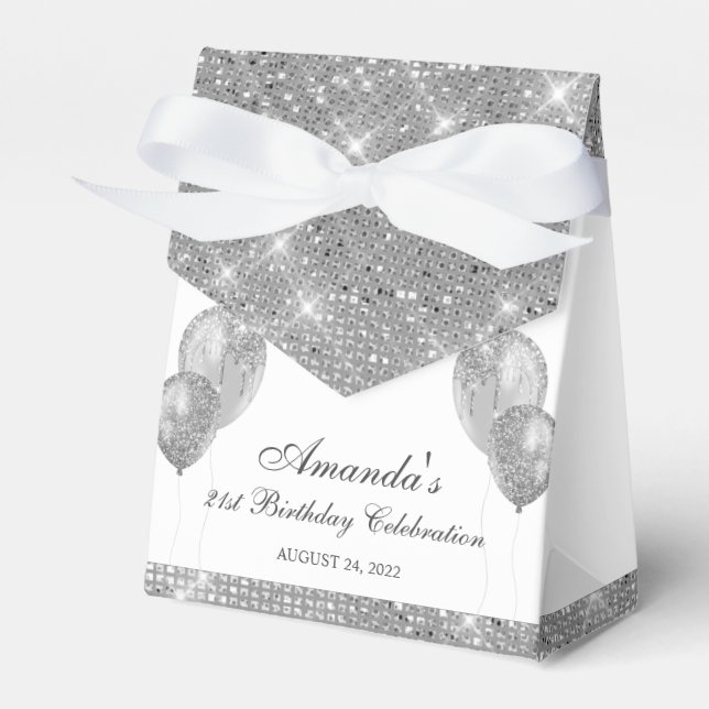 Caja Para Regalos Glam personalizable plata y blanco (Front Side)