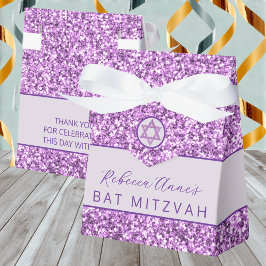 Caja Para Regalos Glam Purple Moda Faux Purpurina Bat Mitzvah Fiesta