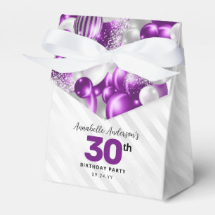 Caja Para Regalos Glam Purple Silver Purpurina de globo Favor Cumple