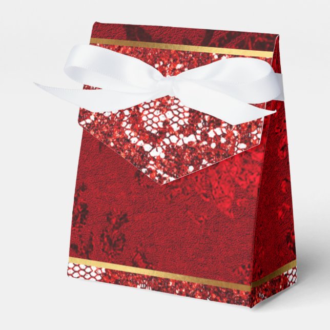 Caja Para Regalos Glam Red Gold White Lace Gift (Front Side)