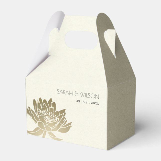 CAJA PARA REGALOS GLAMOROSO ORO PÁLIDO BLANCO LOTUS FLORAL MONOGRAMA (Front Side)