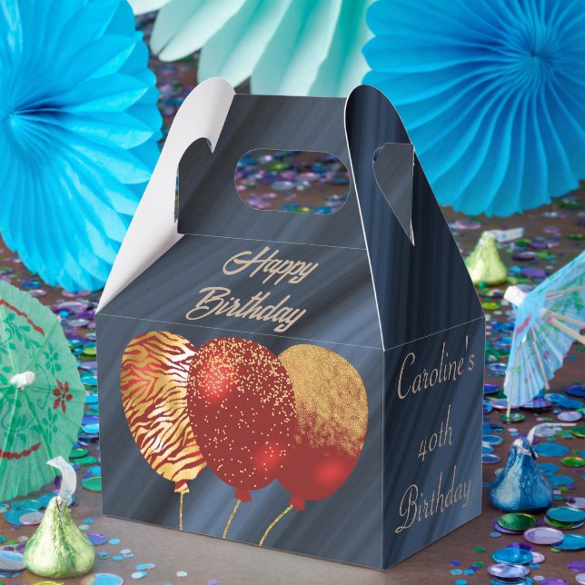 Caja Para Regalos Glitter & Gold Globos Rojos Cumpleaños 40 (Fiesta)