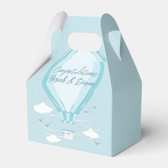 Caja Para Regalos Globo de aire caliente Baby Shower Blue (Front Side)