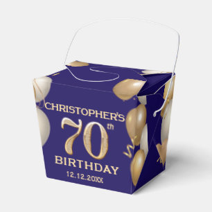Caja Para Regalos Globos azules y de oro de la Marina del 70° cumple