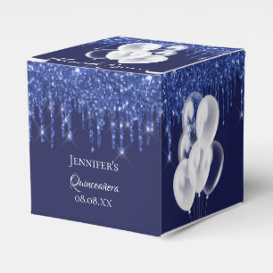 Caja Para Regalos Globos blancos azul marino Quinceanera gracias