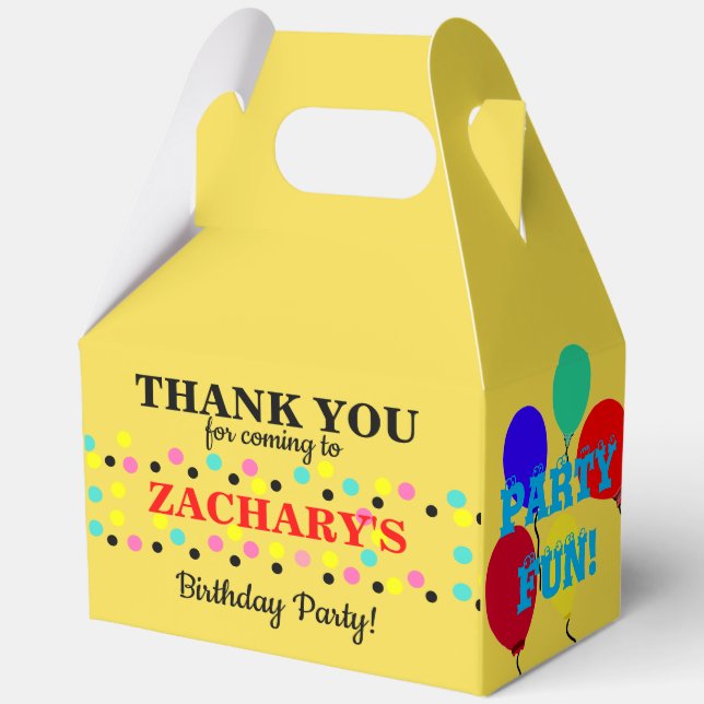 Caja Para Regalos Globos de cumpleaños con puntos polka amarillo (Reverso )