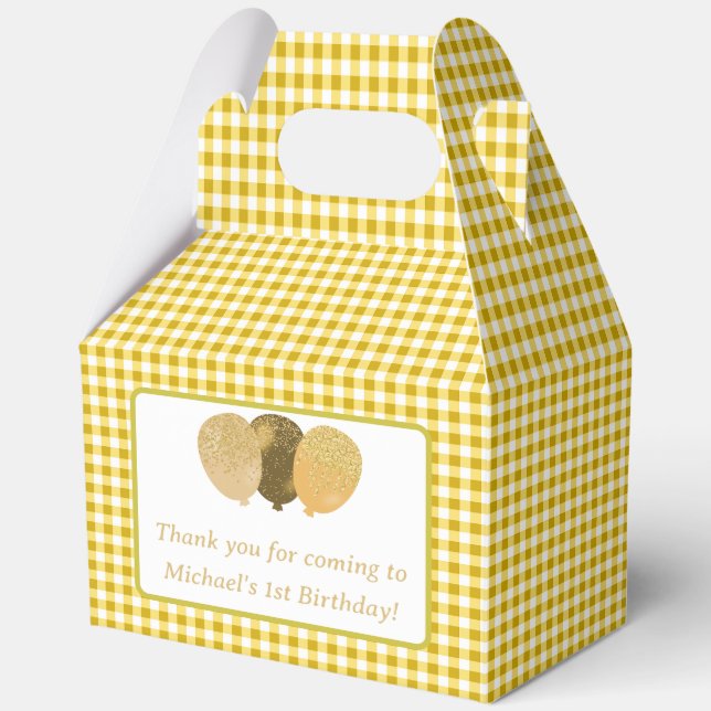 Caja Para Regalos Globos de Gingham Amarillo Cumpleaños Foto Persona (Anverso)