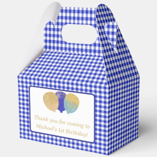Caja Para Regalos Globos de Gingham Azul Cumpleaños Foto Personaliza