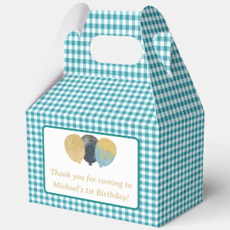 Caja Para Regalos Globos de Gingham Azul Turquesa Cumpleaños Foto Pe