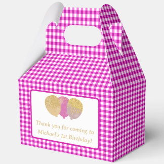 Caja Para Regalos Globos de Gingham Rosa Cumpleaños Foto Personaliza