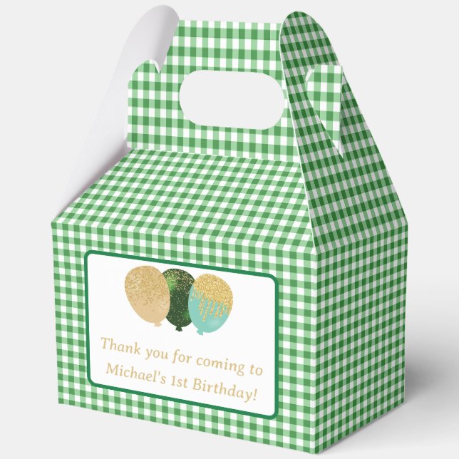 Caja Para Regalos Globos de Gingham Verde Cumpleaños Foto Personaliz (Anverso)