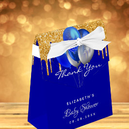 Caja Para Regalos Globos de oro azul real de Baby Shower gracias