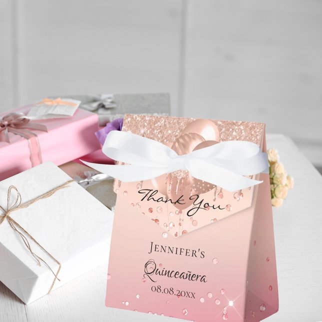 Caja Para Regalos Globos de oro rosa rosado de Quinceanera gracias (Subido por el creador)