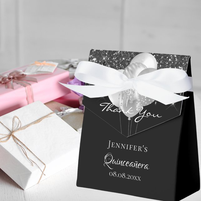 Caja Para Regalos Globos de plata negra Quinceanera gracias (Subido por el creador)