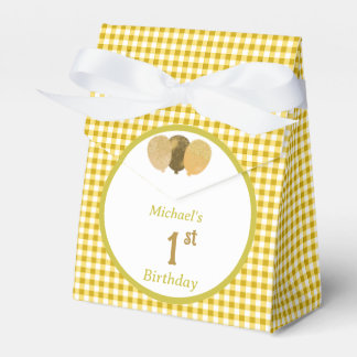 Caja Para Regalos Globos de Purpurina de Gingham Amarillo Personaliz