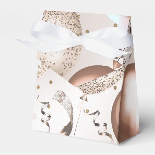 Caja Para Regalos Globos de Purpurina Rosa Dorado Cumpleaños Fiesta (Front Side)