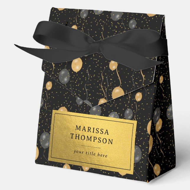 Caja Para Regalos Globos elegantes de oro y negro (Anverso)