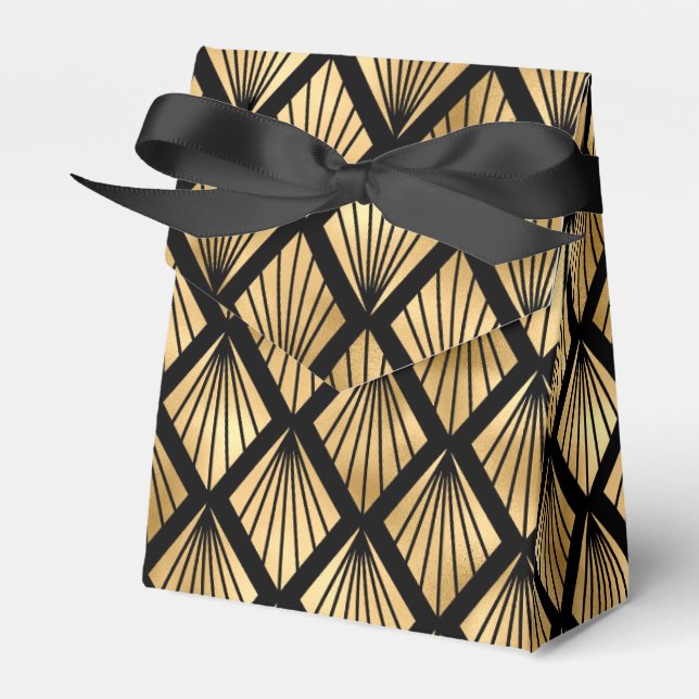 Caja Para Regalos Gold and Black Art Deco Geometric Fans (Front Side)