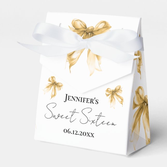 Caja Para Regalos Gold Bow Coquette Script Sweet 16 Thank You  (Front Side)
