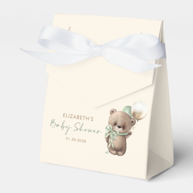 Caja Para Regalos Gold Brown Sage Green Teddy Bear Baby Shower (Front Side)