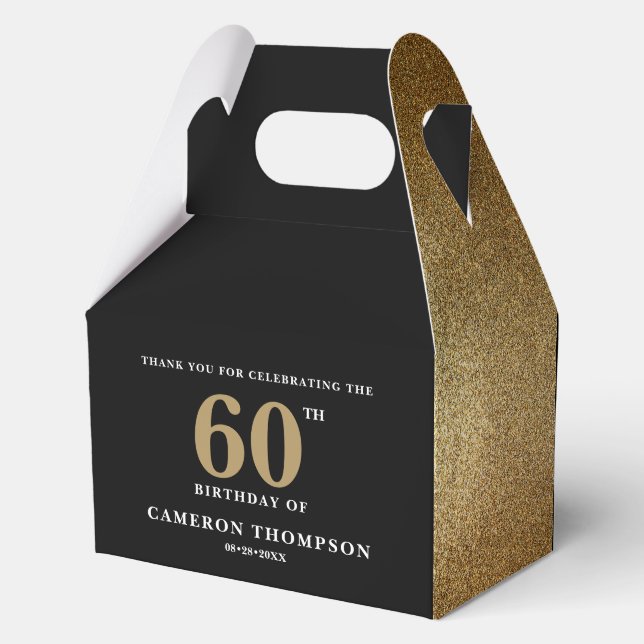 Caja Para Regalos Gold Confetti Black 60th birthday Personalized (Reverso )