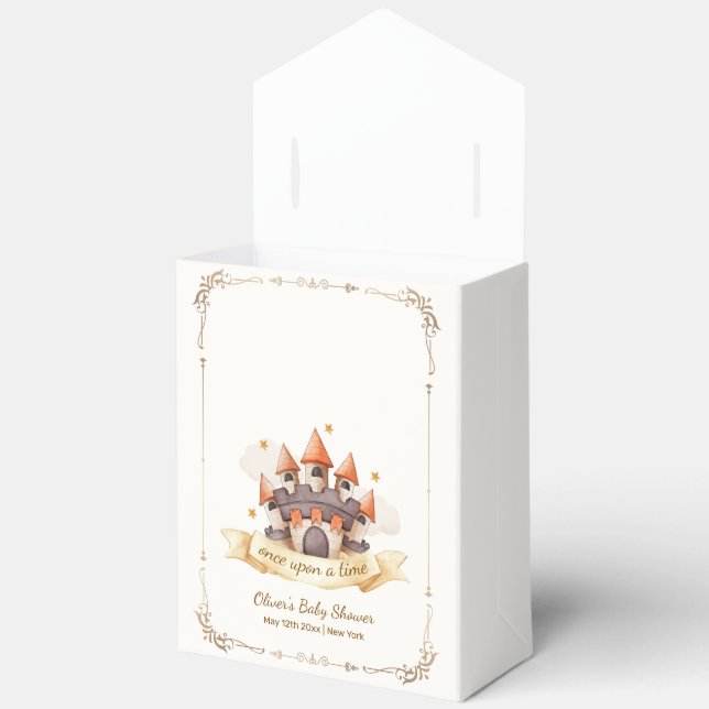 Caja Para Regalos Gold Elegant Fairytale Prince Castle Baby Shower (Abierto)