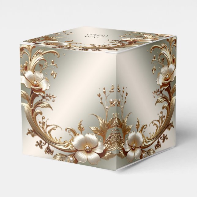 Caja Para Regalos Gold Floral Favor Box (Costado Anverso)