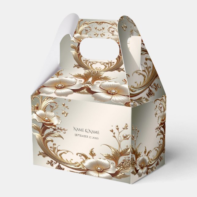 Caja Para Regalos Gold Floral Favor Box (Front Side)