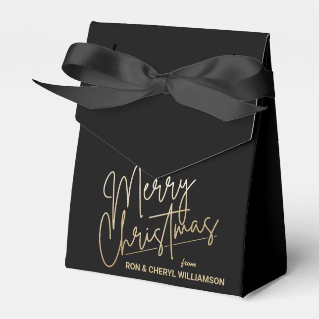 Caja Para Regalos Gold Merry Christmas Black (Front Side)