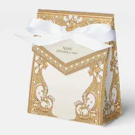Caja Para Regalos Gold Ornate White Pearls Favor Box