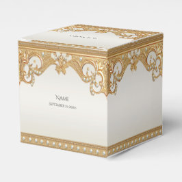 Caja Para Regalos Gold Ornate White Pearls Favor Box