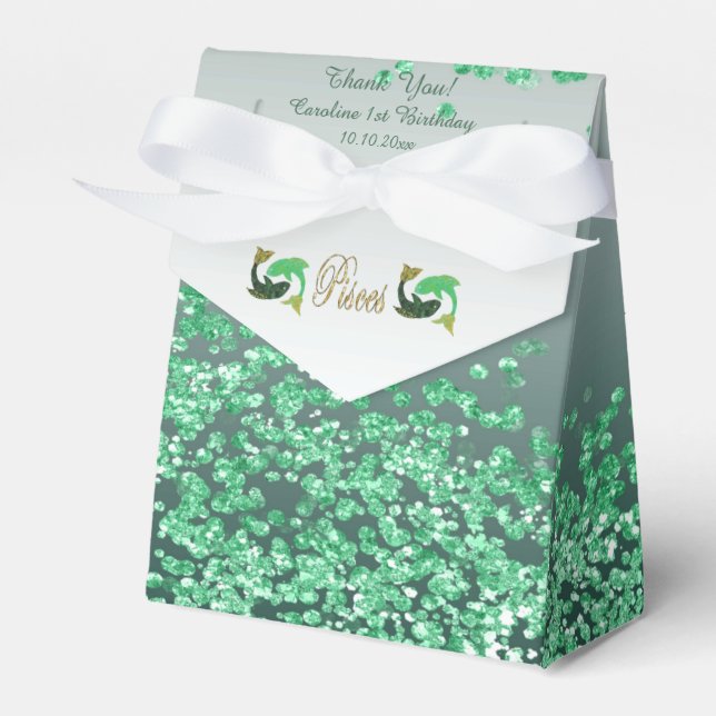 Caja Para Regalos Gold Pisces y Green Purpurina Cumpleaños (Front Side)