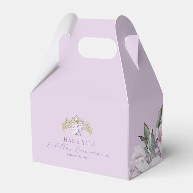 Caja Para Regalos Gold Purple Floral Quinceañera Gracias (Front Side)