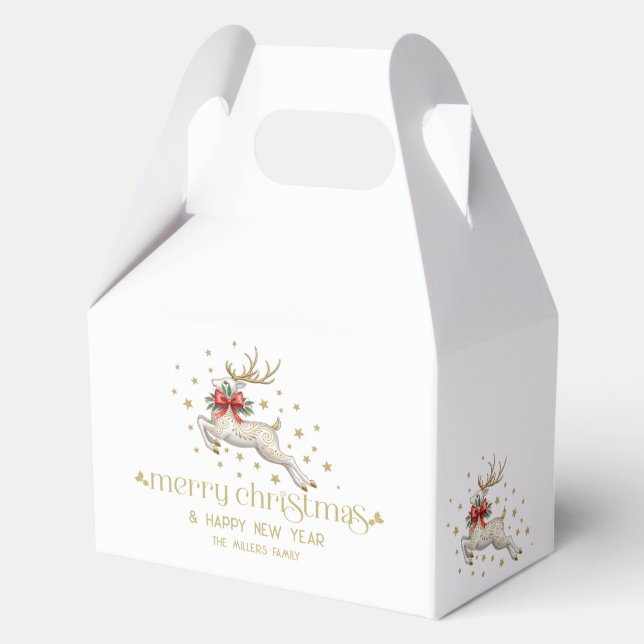 Caja Para Regalos Gold White Christmas Reindeer (Anverso)