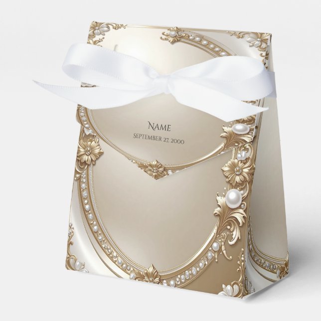 Caja Para Regalos Golden Ornate Frame with Pearls Favor Box (Front Side)