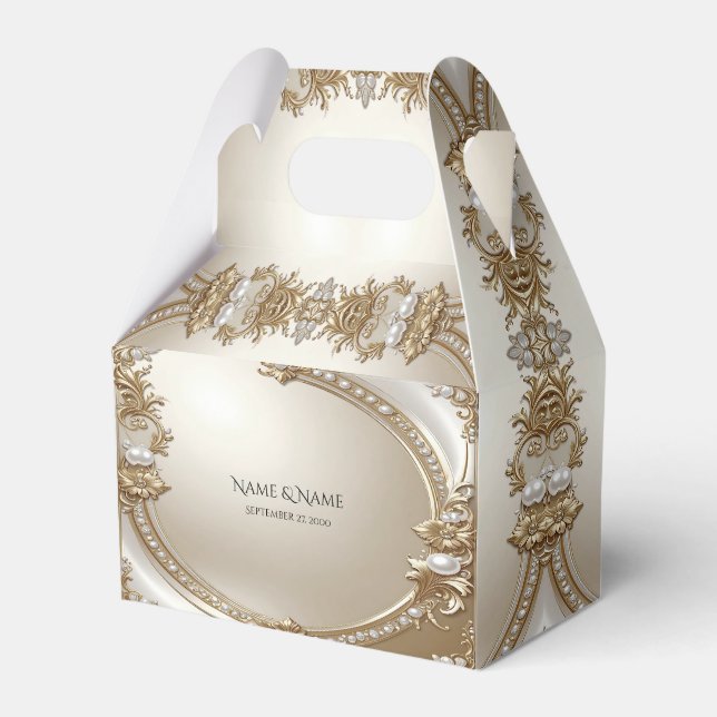 Caja Para Regalos Golden Ornate Frame with Pearls Favor Box (Front Side)